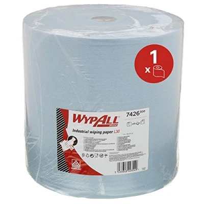 Image of WypAll L30 Extra Wide Jumbo Roll Industrial Wiping Paper 7426 Large Blue 1 Cleaning x 670 Blue, 3 Ply Sheets (670 Total)