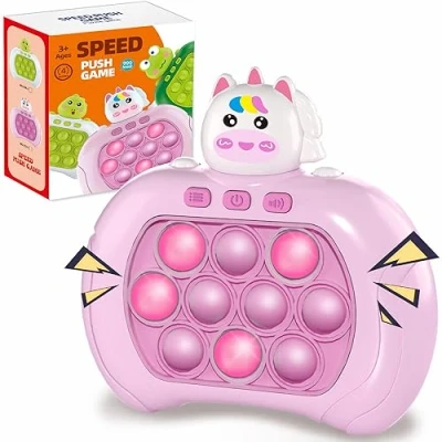 Image of Fast Push Game Fidget Toys Pop Handheld Bubble Console, Puzzle Machine, Light up Sensory for Kids Ages 3 12 Boys and Girls, Birthday Gift (Pink)