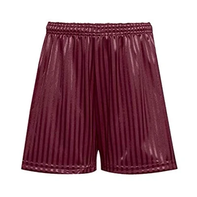 Image of Home Crafts Boys Girls Children Summer School Gym Football Cycling Shadow Stripe Uniform PE Shorts Drawstring (Age 11 12 Years, Maroon)