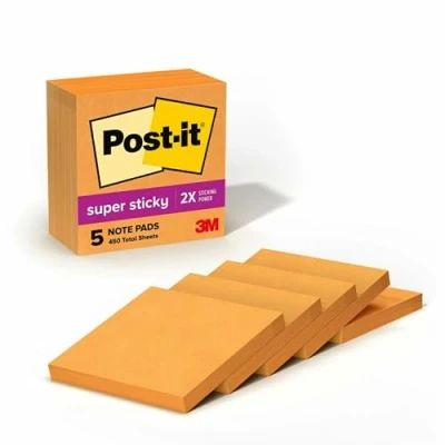 Image of Post it Super Sticky Notes, 3 x Inches, Neon Orange, 5 Pads/Pack