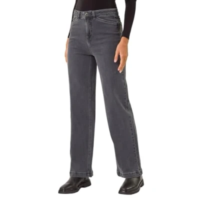 Image of Roman Originals Wide Leg Jeans for Women UK Ladies Denim Trousers Palazzo Pants Jeggings Stretchy Cotton Summer Winter Autumn Spring Smart Office Work Party Flattering Bottoms Charcoal Size 14