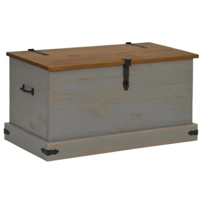 Image of vidaXL HALDEN Storage Chest Grey Pine Wood Trunk, Coffee Table/Side Table 91x48x47 cm with Metal Handles for Living Room/Bedroom/Office