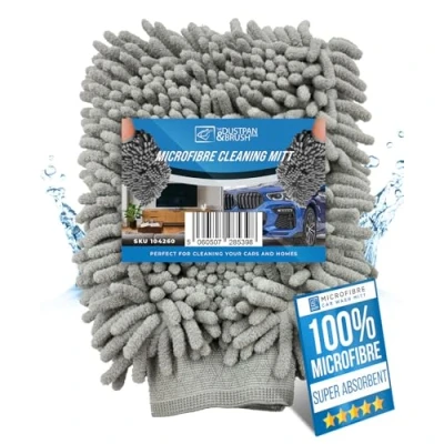 Image of Microfibre Cloth Car Wash Mitt Glove Double Sided for Washing 100% Lint Free, Super Absorbent Cleaning Ideal Vehicle and Motorcycles (Grey 1)