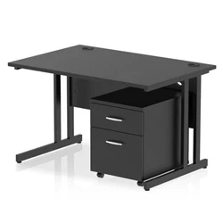 Image of Impulse 1200x800 Desk Black/Black Cantilever Leg 2 Drawer Mobile Ped