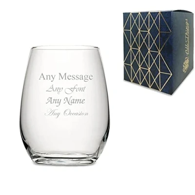 Image of Personalised Engraved 15.5oz Stemless White Wine Glass, Gift Boxed, Personalise with Any Message for Occasion