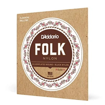 Image of D&#039;Addario Guitar Strings Folk Nylon EJ32 Classical Core, Ball End Silver Plated Wrap, Black Trebles