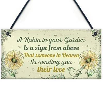 Image of RED OCEAN Robin Memorial Garden Bereavement Sign Family Love Hanging Plaque Grave