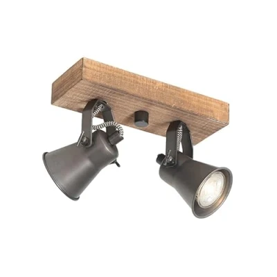 Image of Qazqa Rural Spotlight Ceiling Black with Wood 2 Way Light Jelle Country Suitable for LED GU10 Surface Mounted spotway Living Room I Kitchen Bedro