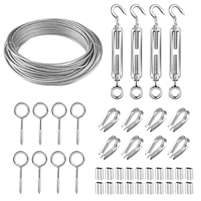 Image of Garden Wire Rope Kit 30M/3mm Stainless Steel Cable Kit, YOCZOX Heavy Duty Turnbuckle Tensioner Catenary for Climbing Plants, Outdoor String Lights, Fence,Party Decoration