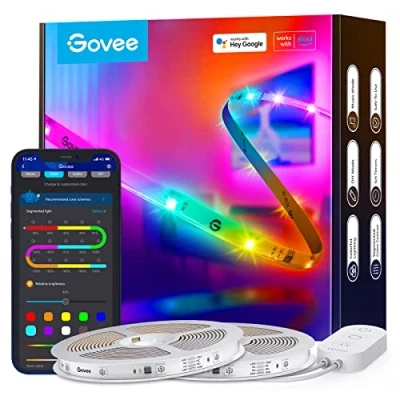 Image of Govee RGBIC Alexa LED Strip Light, 20m Smart WiFi App Control, and Google Assistant Compatible, Music Sync Lights for Bedroom, Living Room