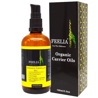 Image of Feelia Organic Camellia Oil Cold Pressed, Rich in Vitamins A, B, C, E &amp; Omega 9, Fast Absorbing Lightweight, 100% Pure 100ml