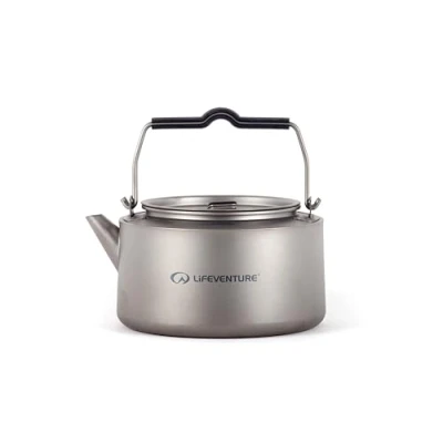 Image of Lifeventure Superlight 1 Litre Titanium Kettle with Folding Handles, Easy Pour Spout &amp; Ventilated Lid, Silver
