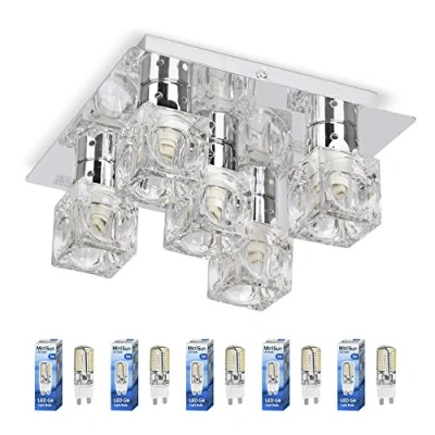 Image of MiniSun Modern Chrome Ice Cube 5 Way Flush Ceiling Spotlight Complete 3w G9 LED Light Bulbs [3000K Warm White]
