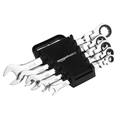 Image of Amazon Basics Flexible Ratcheting Wrench Set SAE, 5 Piece