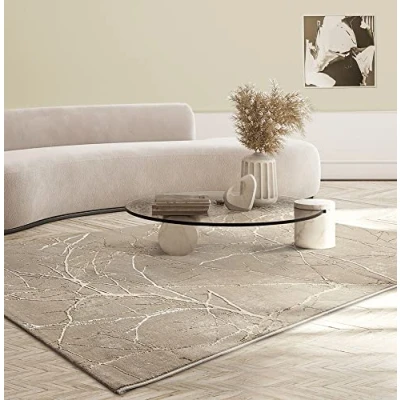Image of the carpet Mila Modern Thick Short Pile Rug, Living Room, Bedroom, Elegant Shine, Shine Fibre, High Low Effect, Flash Beige Gold, 200 x 290 cm