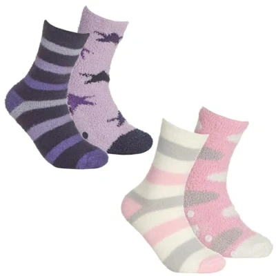 Image of undercover lingerie 4 Pairs Ladies Cosy Socks 41B740 Pink/Purple Stripe (1xEach)