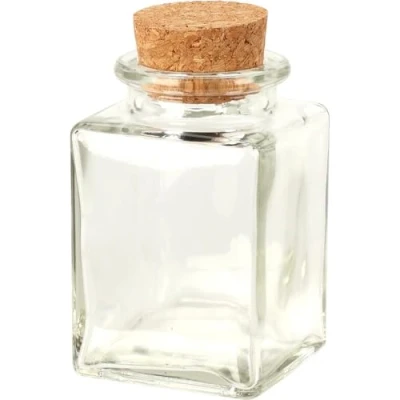 Image of Koopman Mini Glass Jars with Cork Stoppers 6 Pack 80ml Spice Jar Lids Square Clear Kitchen Food Storage Bottles for Spices Seasoning Herbs Tea Jam Honey DIY Crafts Wedding Favours