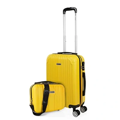 Image of ITACA Rigid Cabin Suitcase Travel Small with Wheels ABS Hand Luggage Case Telescopic Handle Lightweight Carry on TSA Combination Lock Luggage, Yellow