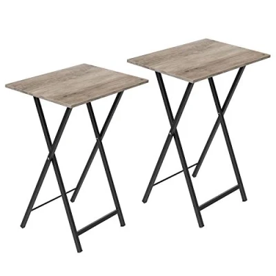 Image of HOOBRO Side Table 2 Set, Folding Tables, TV Tray Table, Snack for Eating, Small Sofa End Laptop Drinks Coffee Space, Living Room, Metal Frame, Greige and Black EBG25BZ01