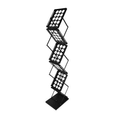 Image of Deflecto A4 Portrait Folding Literature Floor Stand with Carry Case Black 6 Shelf Sign Holder Magazine Rack