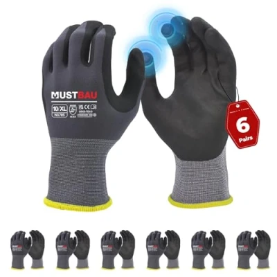 Image of Mustbau 6 Pairs Safety Work Gloves,Non Slip Gardening Gloves, Abrasion Resistant Nylon Working Gloves,Good Grip on Palm and Fingers,Ideal for Men Women General Duty XL