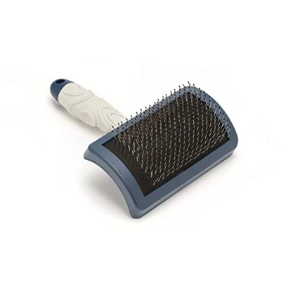 Image of Mikki Dog, Puppy Grooming Curved Head Slicker Brush, Shedding tool, for Cockapoos, Labradoodles, Cavapoos and Golden Doodles, Blue, Grey,X Small