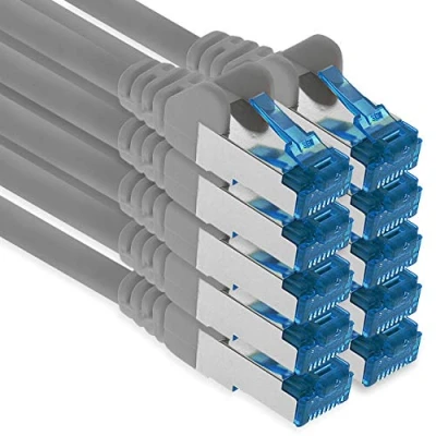 Image of 1aTTack.de 10 X 0.5 M CAT.6 Ethernet Gigabit Lan Network Patch Cable RJ45 CAT 6 A 10000 Mbit s Sftp Pimf 500 MHz grey