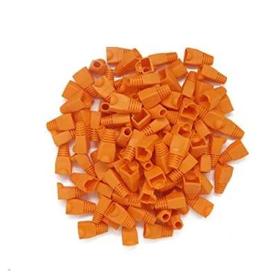 Image of Soft Plastic Ethernet RJ45 Cable Connector Boots Cover Strain Relief CAT5 CAT5E CAT6 CAT6E 100PCS by Copapa (Orange)