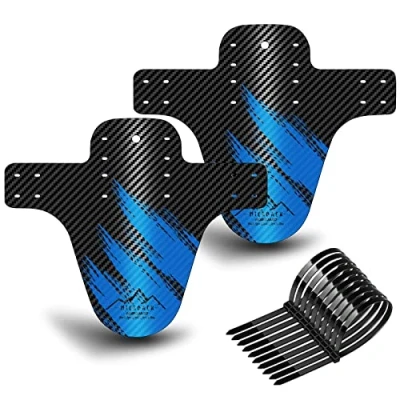 Image of NICEDACK Bike Fender, MTB Mud Guard Front and Rear Compatible, Downhill Mountain Mudguard Fits 650B 20&quot; 26&quot; 27.5&quot; 29 inch Fat Bicycle (Black Blue, Small Carbon fiber embossing)