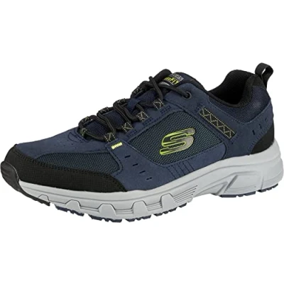 Image of Skechers OAK Canyon Trainers, Men&#039;s, Size: 13, Navy/lime Leather and textile