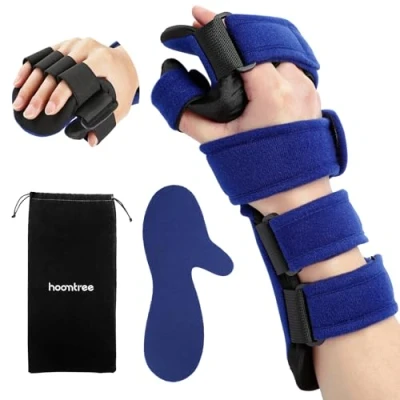 Image of HOOMTREE Stroke Resting Hand Splint Right&amp;Left with Finger Separator Functional Night Immobilizer Wrist Brace for Carpel Tunnel Pain,Sprain Fracture,Tendonitis (Right,Blue)