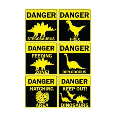 Image of PARTYRAMA.CO.UK Danger Dinosaurs PVC Party Sign Decorations 20cm x Pack of 6