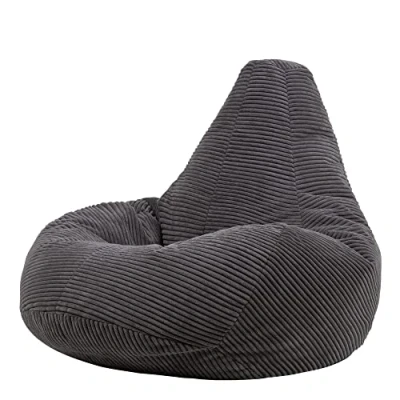 Image of icon Dalton Cord Recliner Bean Bag Chair, Charcoal Grey, Large Lounge Chair Gaming Bags for Adult with Filling Included, Jumbo Adults Beanbag, Boho Decor Living Room Furniture