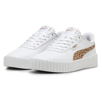 Image of Puma Carina 3.0 Animal JR Unisex Trainers for kids, Size: 3, White/light sand/gold High quality imitation leather