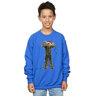 Image of Star Wars Boys Chewbacca Christmas Lights Sweatshirt 5 6 Years Royal Blue