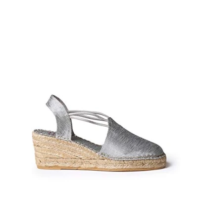 Image of Toni Pons Women&#039;s Espadrille in Silk and Cotton Fabric Turia Silver, 6 UK 39 EU