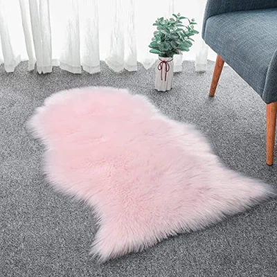 Image of HLZDH Faux fur Soft Fluffy single sheepskin stule Style Rug, Fleece Chair Cover Seat Pad Shaggy Area Rugs For Bedroom Sofa Floor (pink, 50 X 80 CM)
