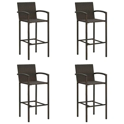 Image of vidaXL Bar Stools Set of 4 Brown Poly Rattan Weather Resistant Outdoor/Indoor Chair with Sturdy Powder Coated Steel Frame Comfortable Seat Footrest Easy Clean