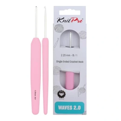 Image of KnitPro Waves Crochet Hooks 2.25mm Hook, Ergonomic Soft Handles, Rubber Grip for Arthritic Hands, Light &amp; Comfortable Needles Knitting, Rose Pink