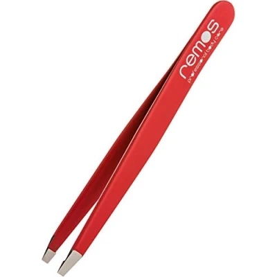 Image of REMOS Professional Eyebrow Tweezers with Straight Tip Stainless 9.5 cm in red