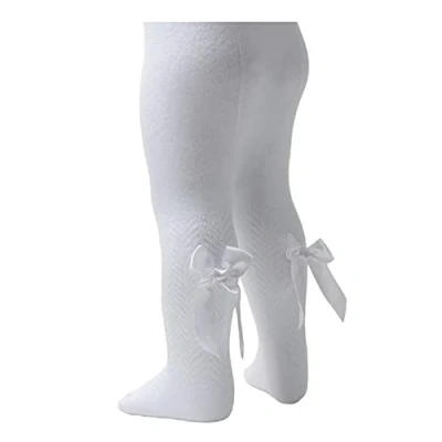 Image of Daisy Days Soft Touch Baby Girls Tights Spanish Style Bows Cotton Rich (White Chevron, 6 12 Months)