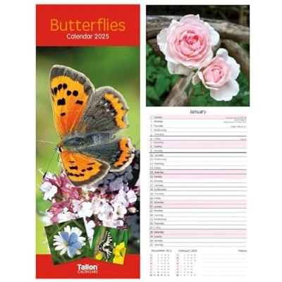 Image of 2025 Super Slim Month to View Spiral Bound Hanging Wall Calendar Home Office (Butterfly)