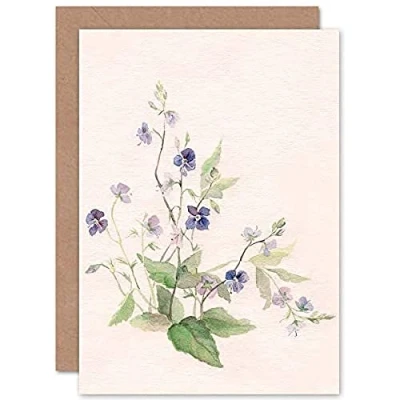 Image of Wee Blue Coo Flower Veronica Watercolour Greeting Card With Envelope Inside Premium Quality