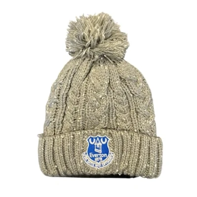 Image of Everton Official Sherpa Lined Speckled Adult Bobble Hat, Grey