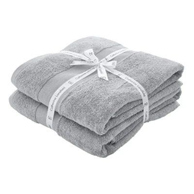 Image of Catherine Lansfield Anti Bacterial Soft &amp; Absorbent Cotton Bath Sheet Pair Silver Grey