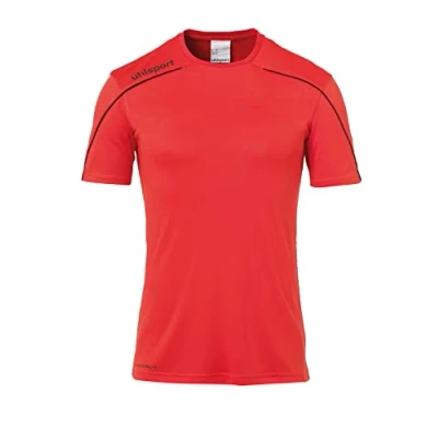 Image of Uhlsport Stream 22 Short Sleeve Jersey Junior, Red/White, Moisture Wicking Crew Neck Dry Tech Kids, Size 30/32