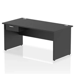 Image of Impulse 1600x800 Desk Black Top Panel End 1x1 Drawer Fixed Ped