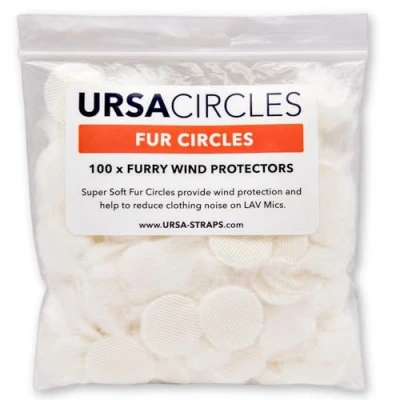 Image of URSA Fur Circles Mini Windshields for Lavalier/Lapel Microphones. Reduce Wind Noise &amp; Clothing Rustle. Compatible with Sennheiser, RODE, Sanken, Tascam More (100x White, Black)