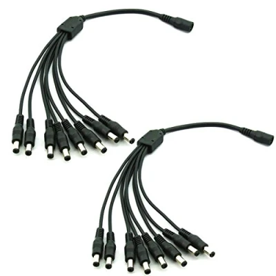 Image of 2 Pack 1 to 8 Way DC Power Splitter Cable, Plug 5.5mm x 2.1mm