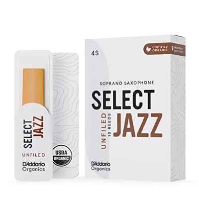 Image of D’Addario Woodwinds Organic Select Jazz Soprano Saxophone Reeds Sax Individually Sealed Unfiled, Soft, Strength 4, 10 Pack